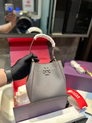 Tory Burch Tory Mini Bucket Bag Grey Leather Handbag — seller product photo