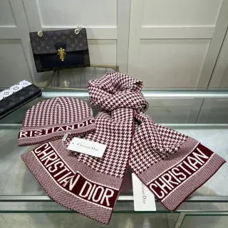Christian Dior Houndstooth Beanie & Scarf Set — seller product photo