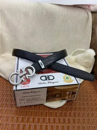 Salvatore Ferragamo Black Croc Texture Belt with Gancini Buckle — seller product photo