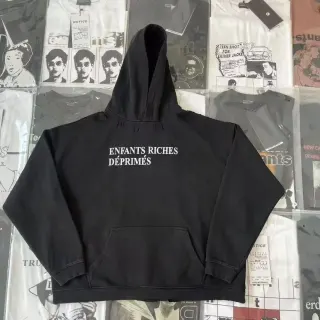 Unisex Washed Black Hoodie with Enfants Riches Déprimés Print — seller product photo
