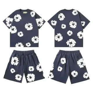 Co-ord Set with White Floral Print on Navy Shorts and T-Shirt — seller product photo