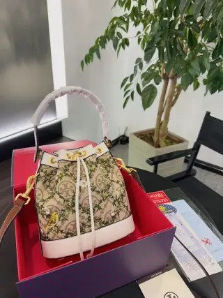 Tory Burch Mini Niki Floral Embroidery Bucket Bag Cream/Pink — seller product photo