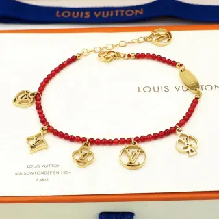 Louis Vuitton Red Bead Bracelet with Gold LV Charms — seller product photo