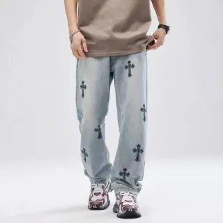 Light Blue Cross Embroidered Jeans — seller product photo