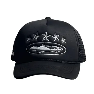 Black Embroidered Trucker Hat with Star & Yacht Design — seller product photo