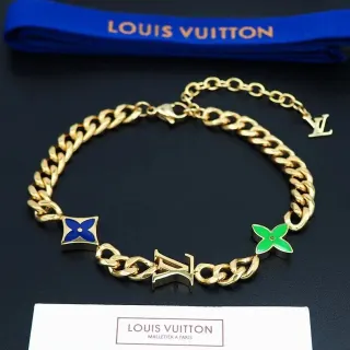 Louis Vuitton Tabi Gold Chain Bracelet with Blue & Green Floral Accents — seller product photo