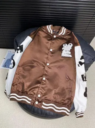 Brown & White Embroidered Baseball Jacket — seller product photo