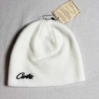 Beanie White Solid Headwear — seller product photo