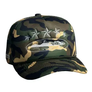 Camo Trucker Hat with Embroidered Boat & Stars — seller product photo