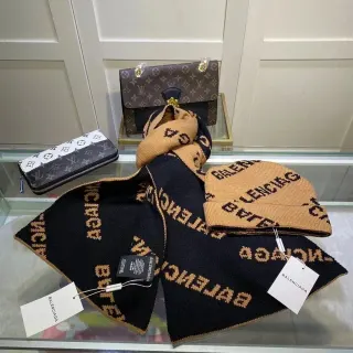 Balenciaga Logo Beanie & Scarf Set in Black & Camel — seller product photo