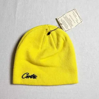 Solid Yellow Beanie with Embroidered Logo Headwear — seller product photo