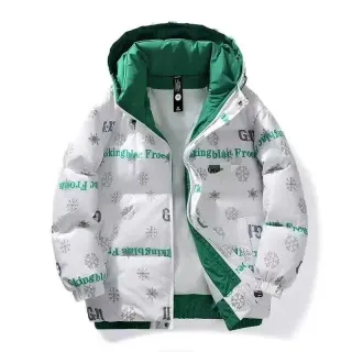 White Green Snowflake Print Parka Jacket — seller product photo