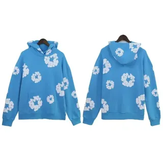 Sky Blue Hoodie with White Floral Print — seller product photo