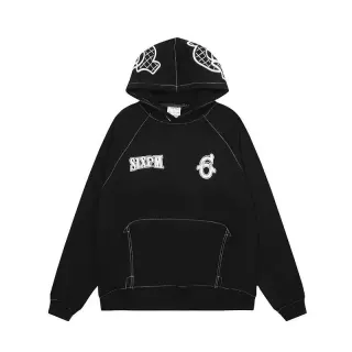 Black 'SIXPM' Embroidered Hoodie with Turtle Design — seller product photo