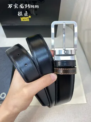 Montblanc Black Leather Belt with Silver Buckle — seller product photo