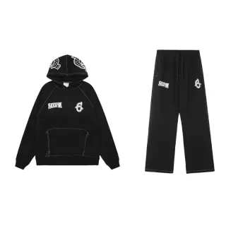 Black 'SixPM' Tracksuit Set with Embroidered Logo — seller product photo