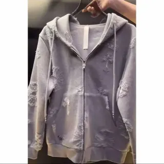 Distressed Hoodie Jacket in Grey — seller product photo
