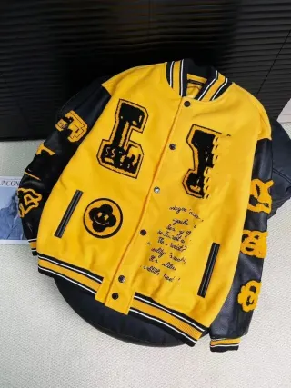 A Bathing Ape Yellow & Black Letterman Jacket — seller product photo