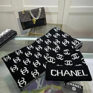 Chanel Black & White CC Logo Scarf & Beanie Set — seller product photo