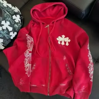 Chrome Hearts Red Cross Embroidered Zip-Up Hoodie — seller product photo