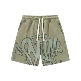 Unisex Olive Green Graffiti Print Shorts — seller product photo