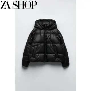Zara Leather-Look Puffer Jacket Black — seller product photo