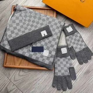 Louis Vuitton Damier Scarf, Beanie & Gloves Set — seller product photo