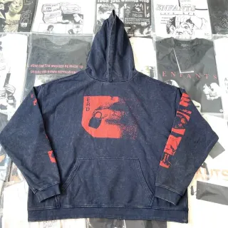 Unisex Vintage Washed Denim Hoodie ERD Print — seller product photo