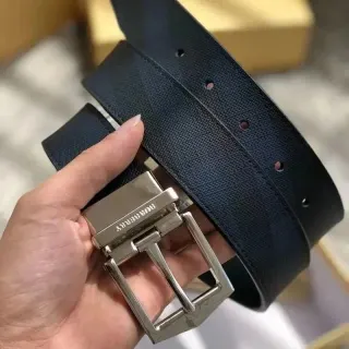Burberry Navy Leather Belt with Silver Buckle — seller product photo