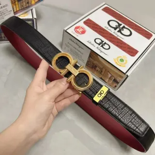 Ferragamo Double Gancini Belt Black & Red Leather — seller product photo