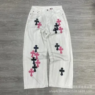 Chrome Hearts Cross Embroidered Jeans White — seller product photo
