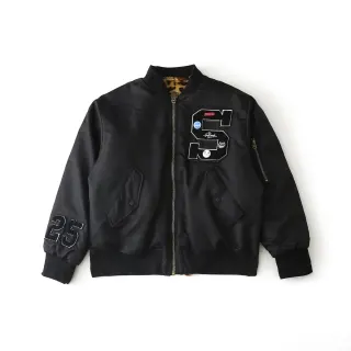 Black SUP-14 Bomber Jacket with Embroidered Patches — seller product photo