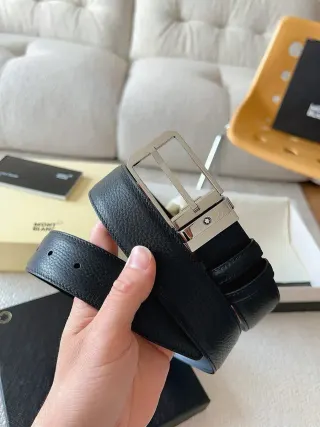 Montblanc Black Leather Belt with Silver Buckle — seller product photo