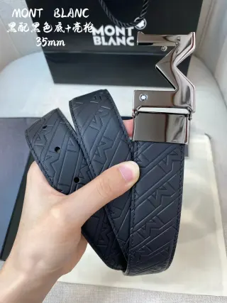 Montblanc Black Leather Belt with Embossed Pattern — seller product photo