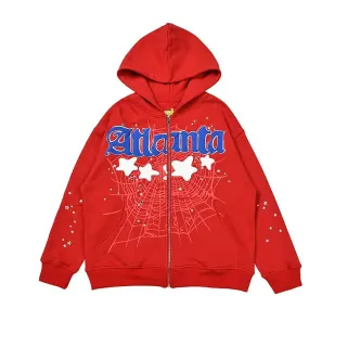 Red Atlanta Zip-Up Hoodie with Spider Web Print — seller product photo