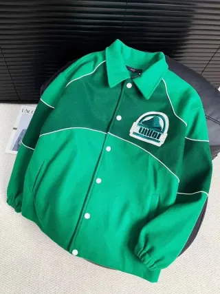 Green Patchwork Coach Jacket with Mountain Logo — seller product photo