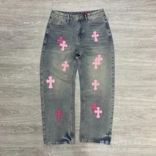 Chrome Hearts Pink Cross Applique Jeans — seller product photo