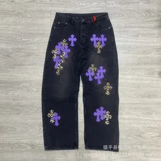 Black Cross Embroidered Jeans — seller product photo