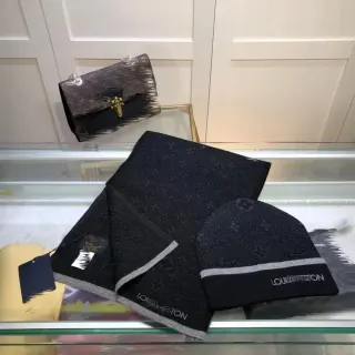 Louis Vuitton Monogram Scarf & Beanie Set Black — seller product photo