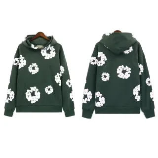 Unisex Green Hoodie with White Floral Print — seller product photo