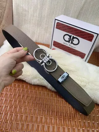 Ferragamo Gancini Reversible Belt in Olive & Navy — seller product photo