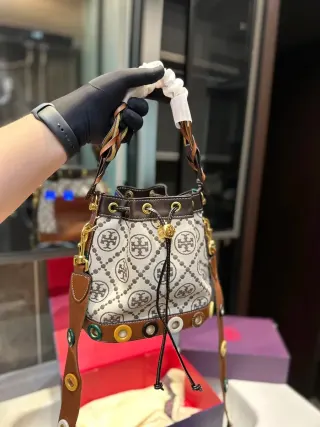 Tory Burch Tote Monogram Beige Bucket Bag — seller product photo